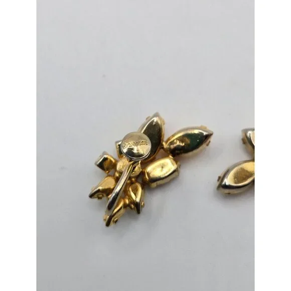 SHERMAN signed Citron and Gold Swarovski Gold Plated Screwback vintage Earrings - Picture 6 of 6